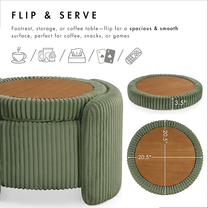 Furniture of America Lennox Modern Chenille 25-inch Round Storage Ottoman - Image 4