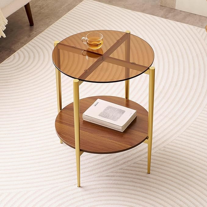 Round Glass End Table, Mid-Century Modern Design Sofa Table by LumFurn