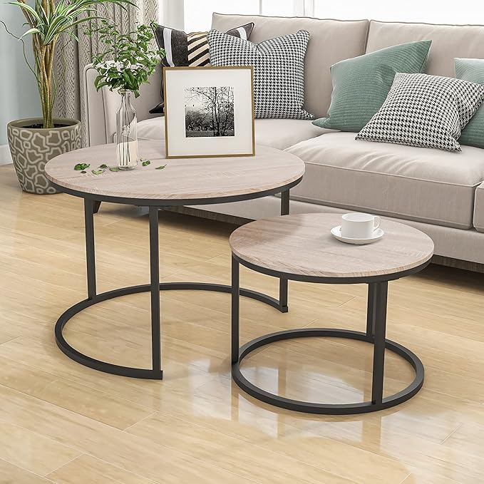 Industrial Round Coffee Table Set of 2 End Table - Image 8