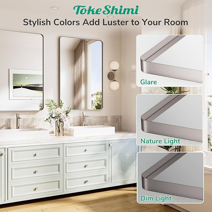 TokeShimi 24x32 Brushed Nickel Bathroom Mirror, Vanity Mirror - Image 6