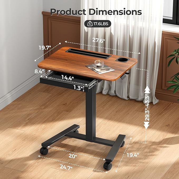 Mobile Standing Desk with Drawer, Portable Laptop Workstation on Wheels - Image 2
