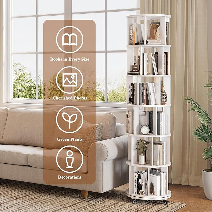 6 Tier Rotating Bookshelf Tower Spinning Bookshelf - Image 5