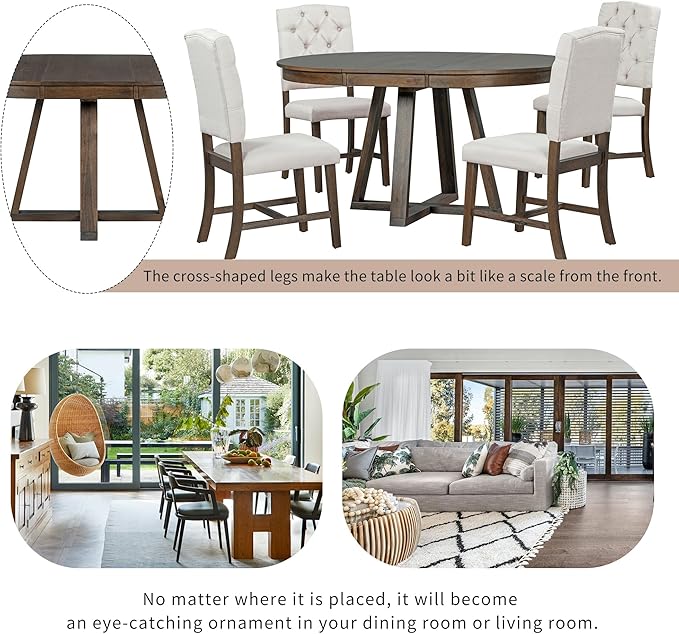 5 Pieces Dining Table Set with 42" Table, Living Room Furniture W/ 4 - Image 6
