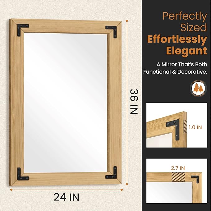 Bathroom Mirror for Wall with Wooden Frame, Bedroom Decor, Vertical or - Image 5