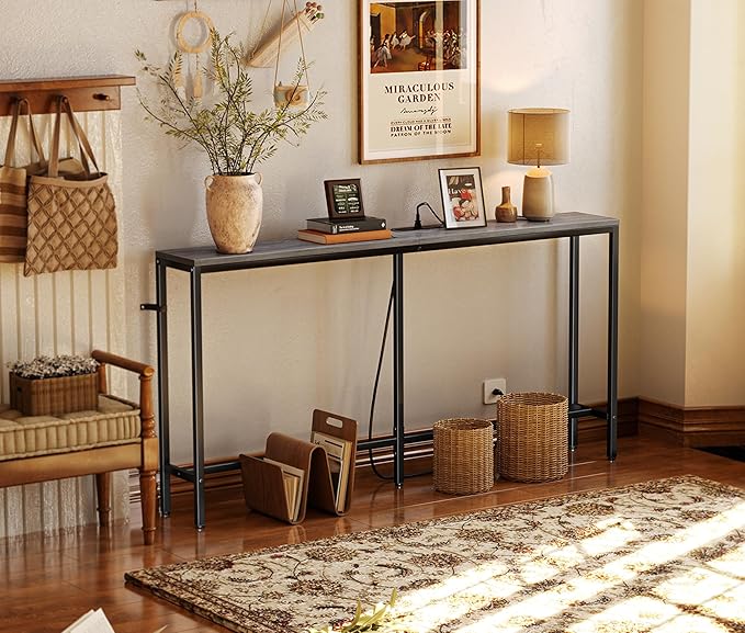 SUPERJARE Console Table with Outlet, 63 Inch Sofa Table with Charging Station - Image 7
