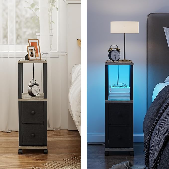TUTOTAK Small Narrow End Tables, LED Side Tables - Image 7
