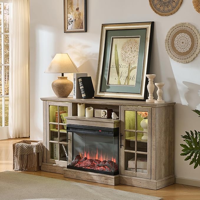 ROCKPOINT 3 Sided Glass 59" Fireplace TV Stand by ROCKPOINT