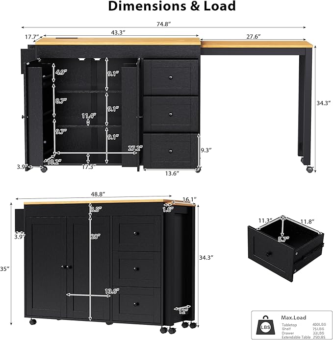 Ball & Cast 74.8" Kitchen Island - Image 2