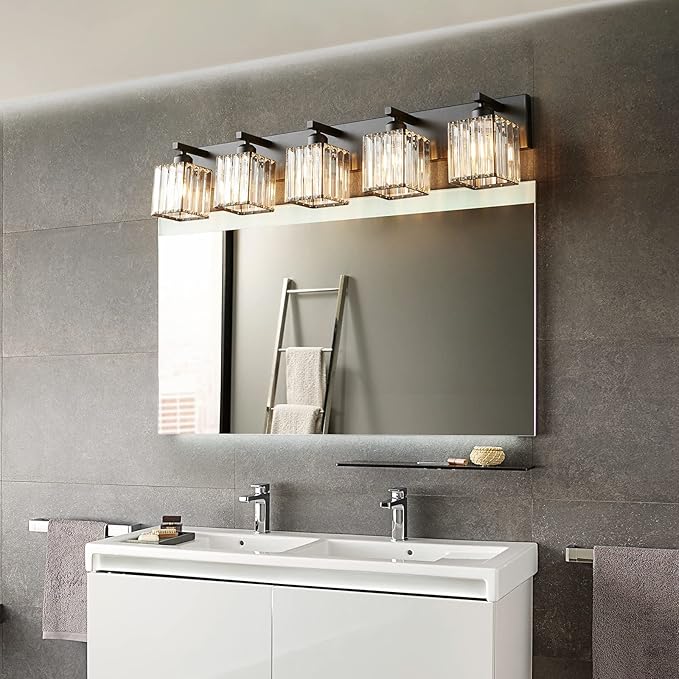 Modern Black Crystal Bathroom Vanity Light - Image 2