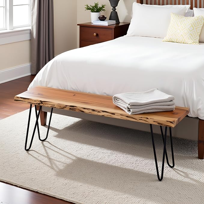 Alaterre Furniture 48” Live Edge Dining Bench – Rustic Industrial Farmhouse - Image 6