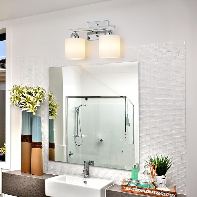 Stainless Steel Milk Glass Vanity Lights - Image 6