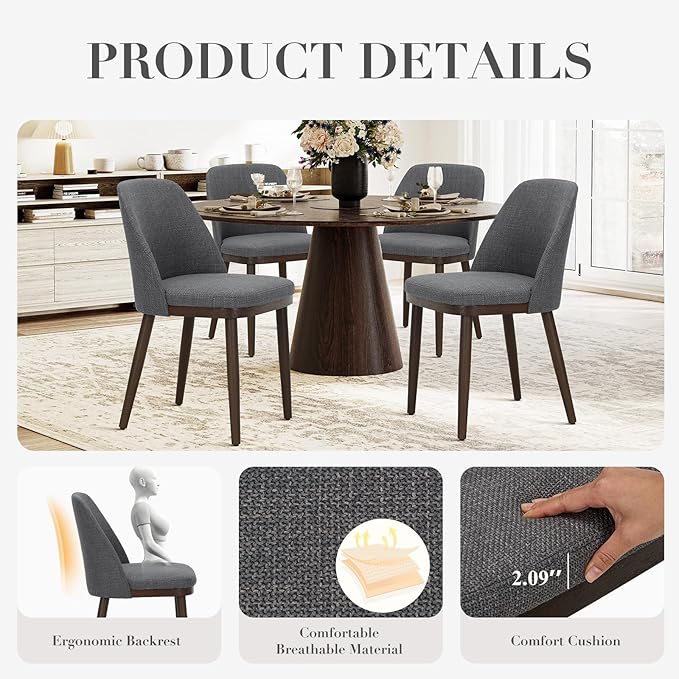 COLAMY Upholstered Dining Chairs Set of 4, Modern Kitchen Chairs - Image 3