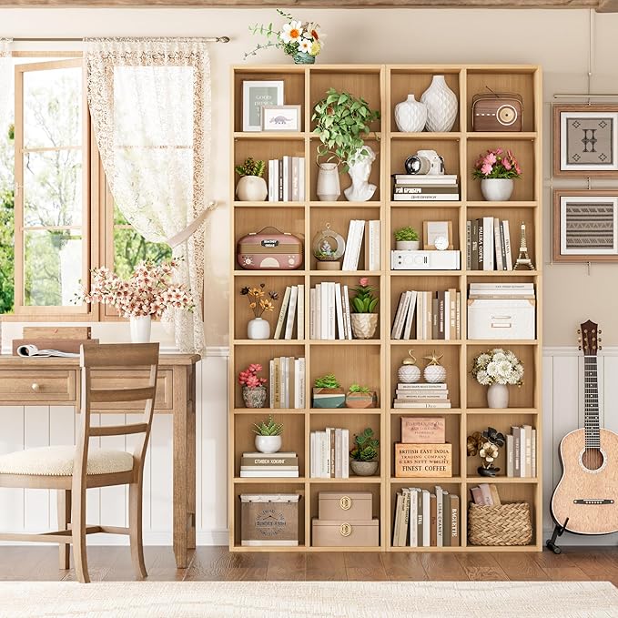 FOTOSOK 71’’ Narrow Bookshelf and Bookcase, Wooden Shelf 7 Tier Media Storage - Image 2