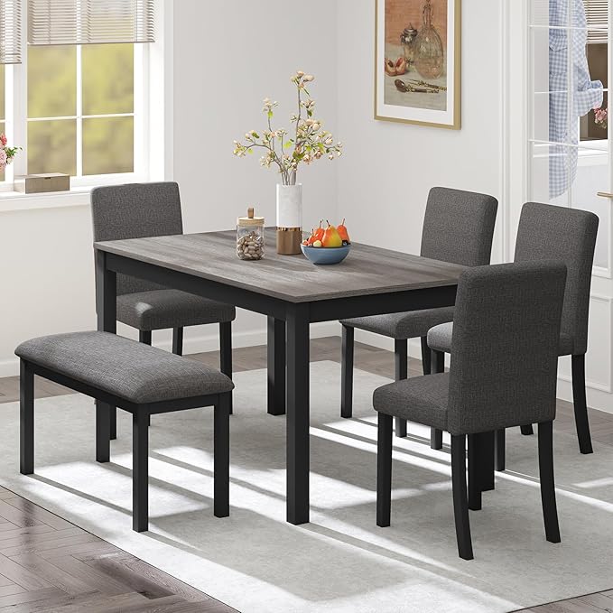 6-Piece Solid Wood Dining Table Set, Including 1 Dining Table, 4 Upholstered by Zevemomo