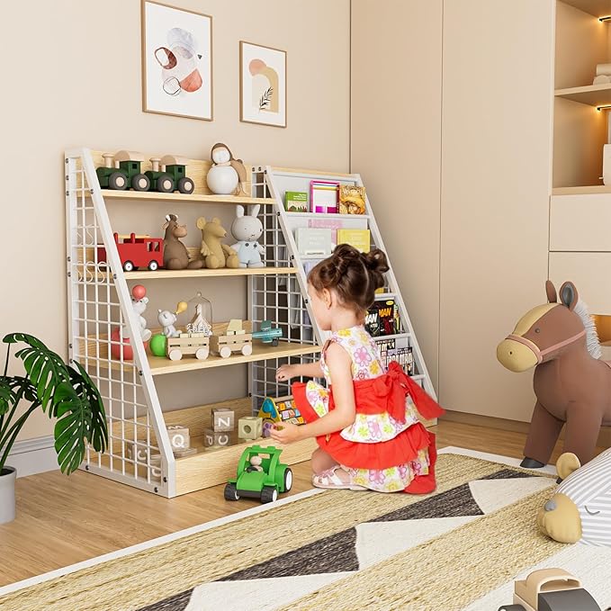 Kids Book Shelf, 4 Tier Wooden Bookshelf, 5 Layer Sling Children Bookcase - Image 6