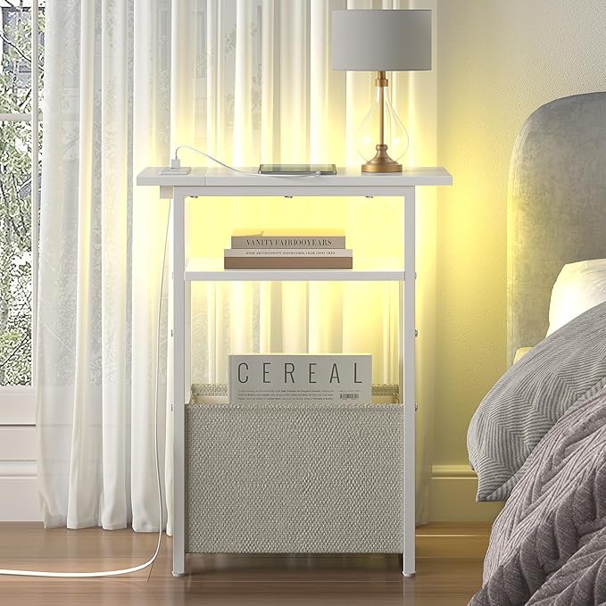 Narrow Side Table with Charging Station, LED End Table Set of 2 - Image 7
