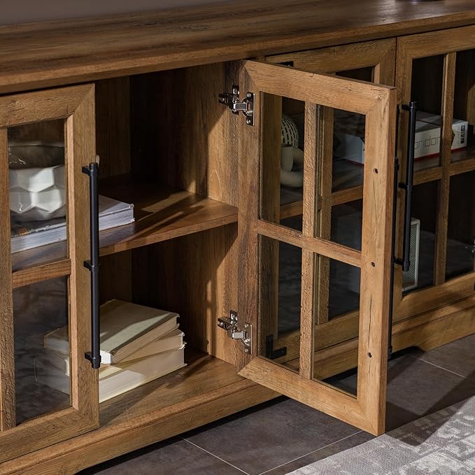 Walker Edison Farmhouse Barn Glass Door Wood Universal TV Stand - Image 10