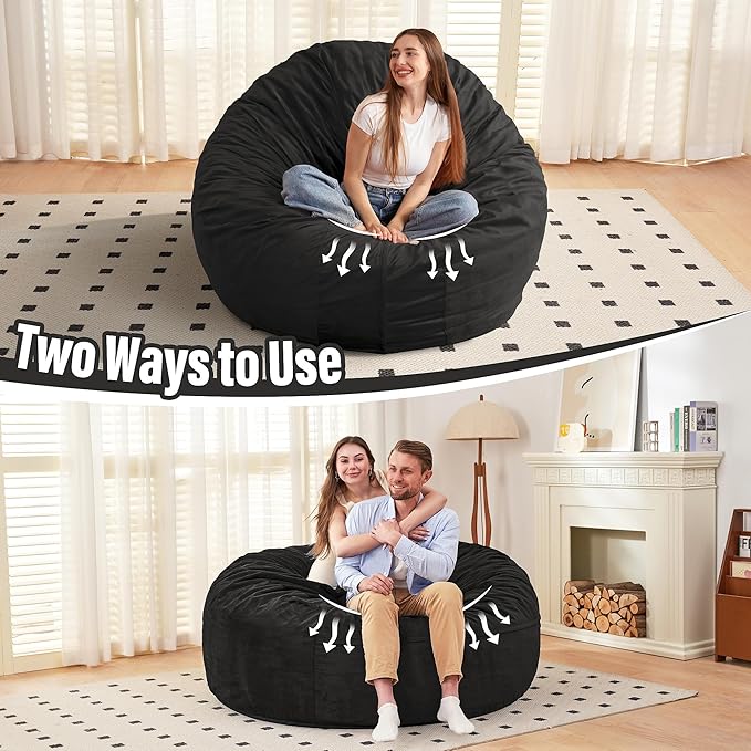 HABUTWAY Bean Bag Chair: Giant 6' Memory Foam Furniture Bean Bag Chair - 6Ft - Image 7