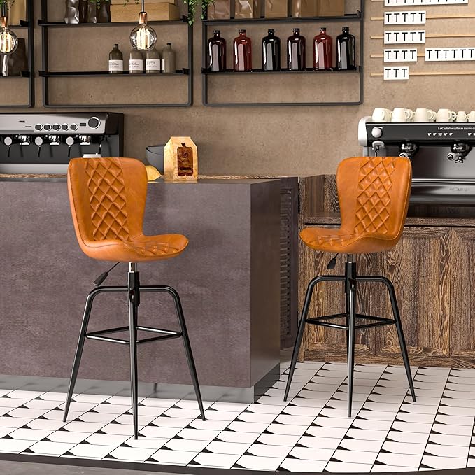 VECELO Quilted Bar Stools Set of 2, Adjustable Bar Height Swivel Bar Stools - Image 7