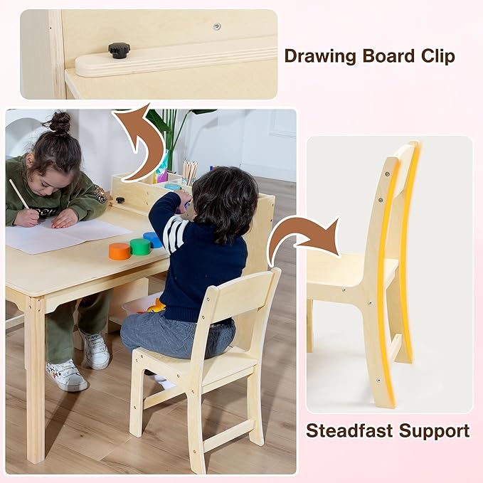 Kids Art Table and Chair Set, Birch Wooden Activity Craft Table, Kids Drawing - Image 4