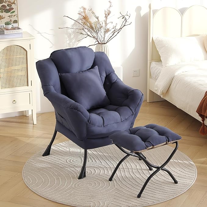 Large Lazy Chair with Ottoman, Accent Reading Chair with a Throw Pillow - Image 4