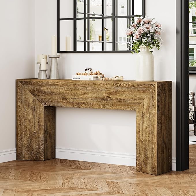 LITTLE TREE Console Table for Entryway, 63 Inches Extra Long Brown Wooden Sofa - Image 7