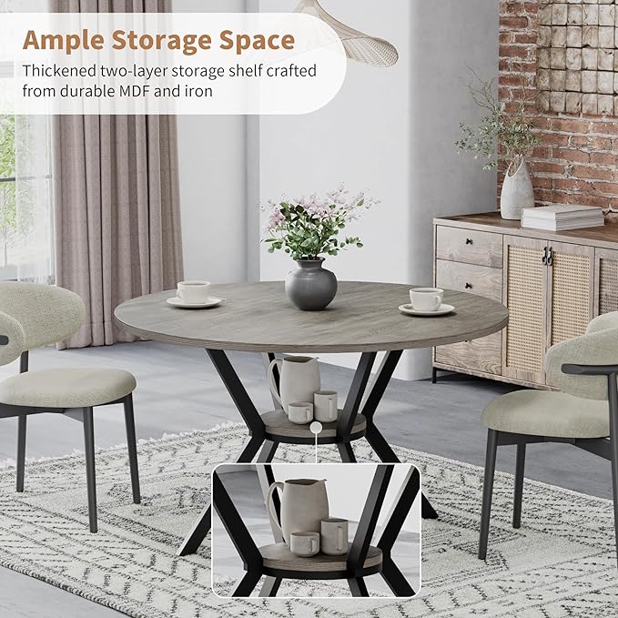 Round Dinner Table for 4, 42 Inch Kitchen & Dining Room Table - Image 3