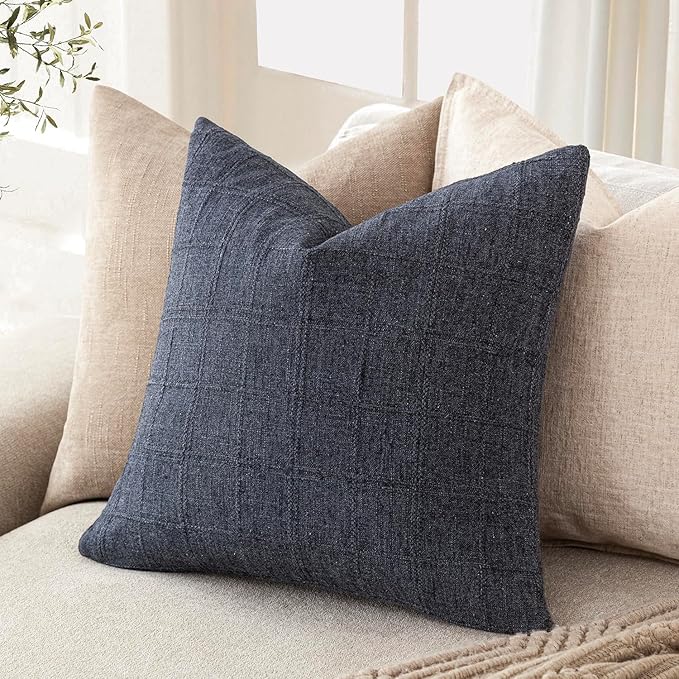 Foindtower Set of 2 Decorative Linen Check Throw Pillow Covers Neutral - Image 5
