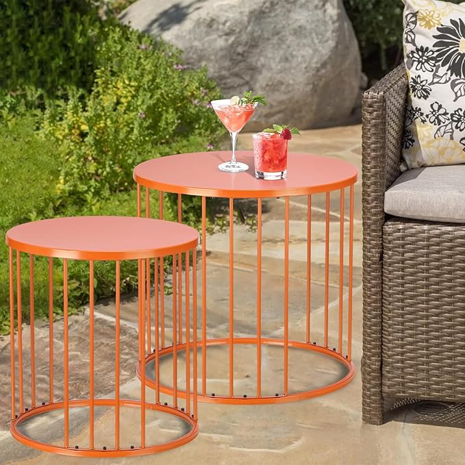 SUNNYPARK Outdoor Side Table Set of 2, Metal Circle Accent End Tables - Image 4