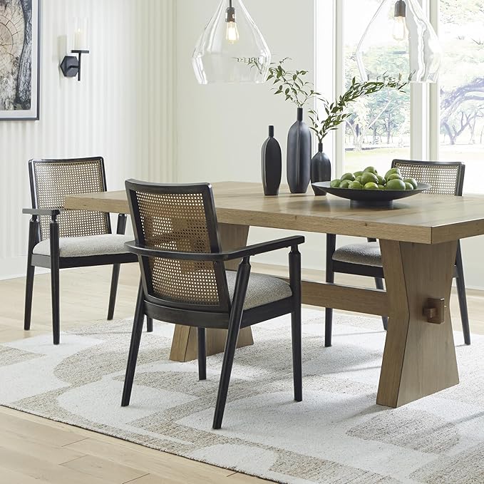 Signature Design by Ashley Galliden Rustic Solid Wood Upholstered Dining Arm - Image 4