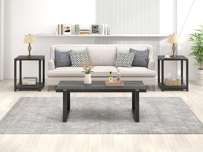 FOLUBAN Coffee Table, Modern Industrial Wood and Metal Center Table, Rectangle - Image 7