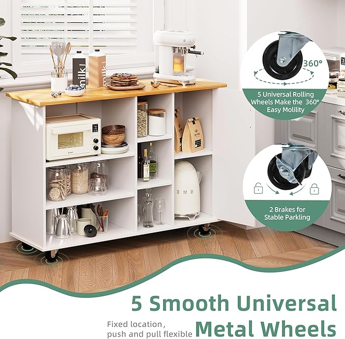 Shintenchi 47”W Kitchen Storage Island Cart - Image 5