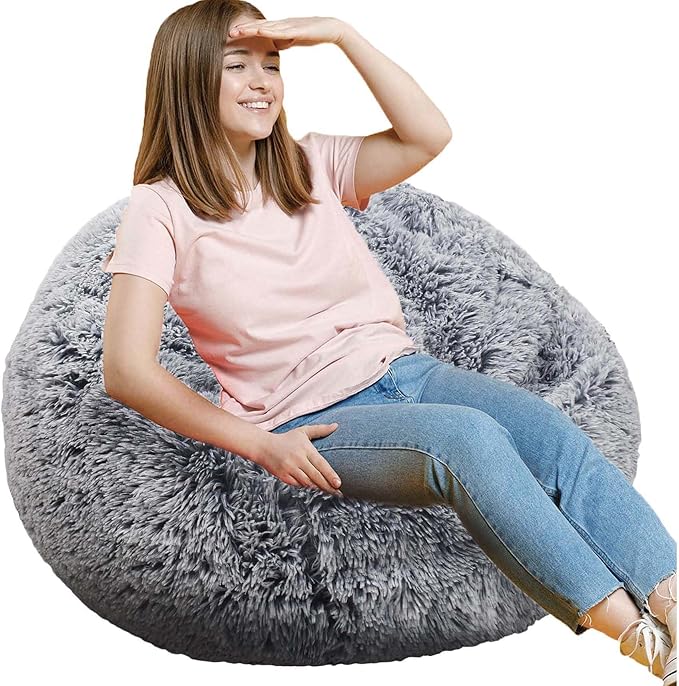Fluffy Bean Bag Chair, 3FT Round Memory Foam Filled Bean Bag by Unknown
