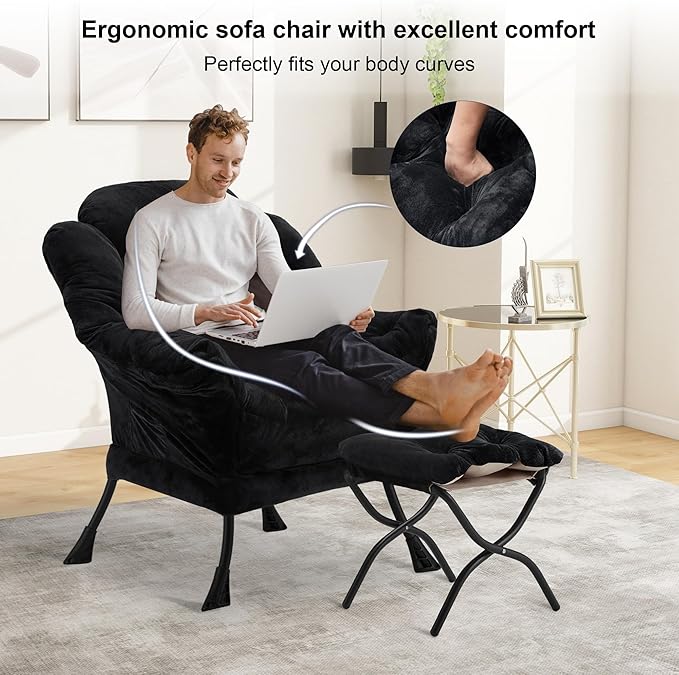 Fabric Lazy Chair with Ottoman, Oversized Upholstered Sofa Chair - Image 4