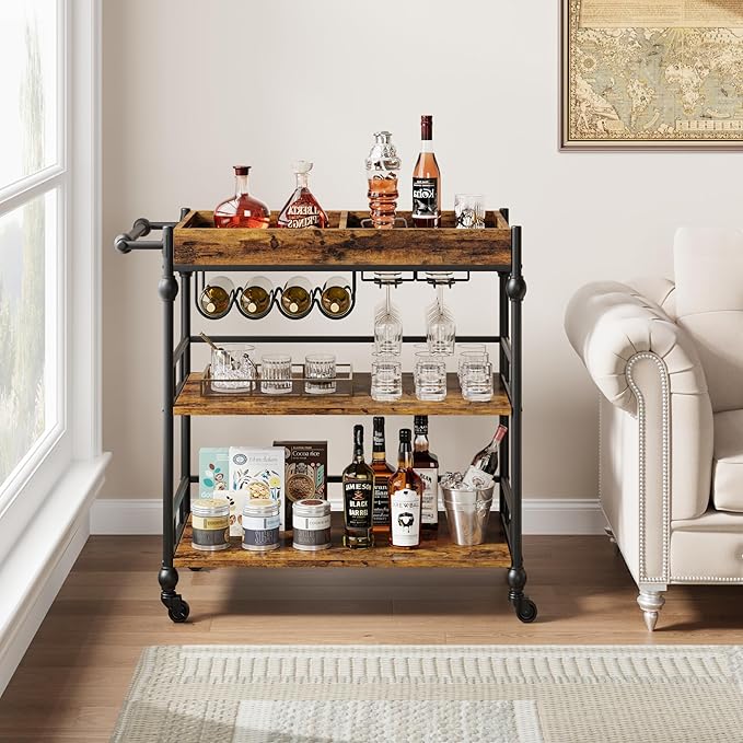 Bar Cart, Bar Carts for The Home, 3 Tier Serving Cart - Image 2