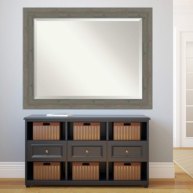 Amanti Art Grey Wall Mirror 37x47 Fencepost Grey Rectangle Bathroom Mirror - Image 6