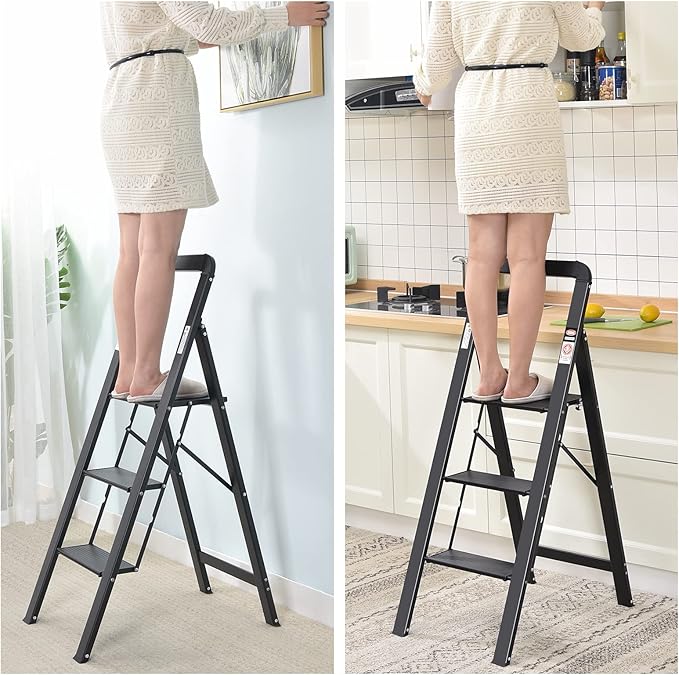 KINGRACK Aluminium 3 Step Ladder, Lightweight Step Stool - Image 6