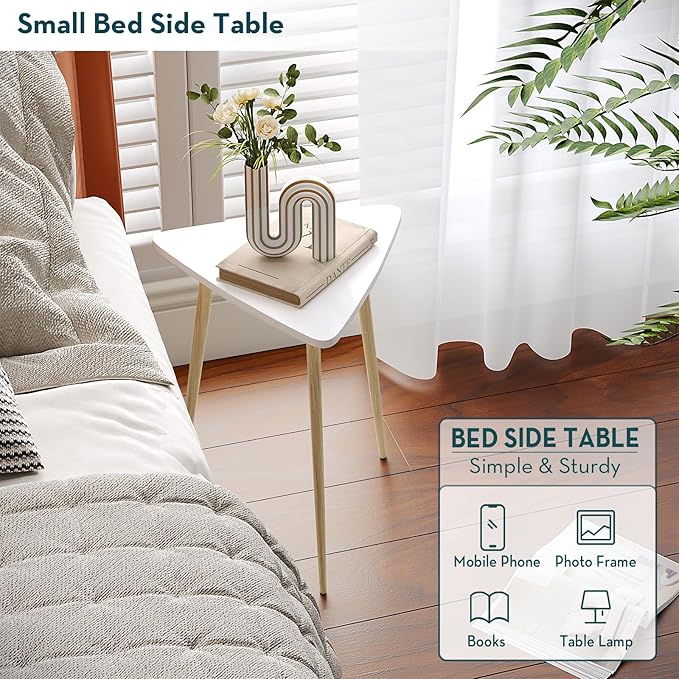 SAYGOER White Side Table Small Triangle End Tables Modern Narrow Sofa Table - Image 6