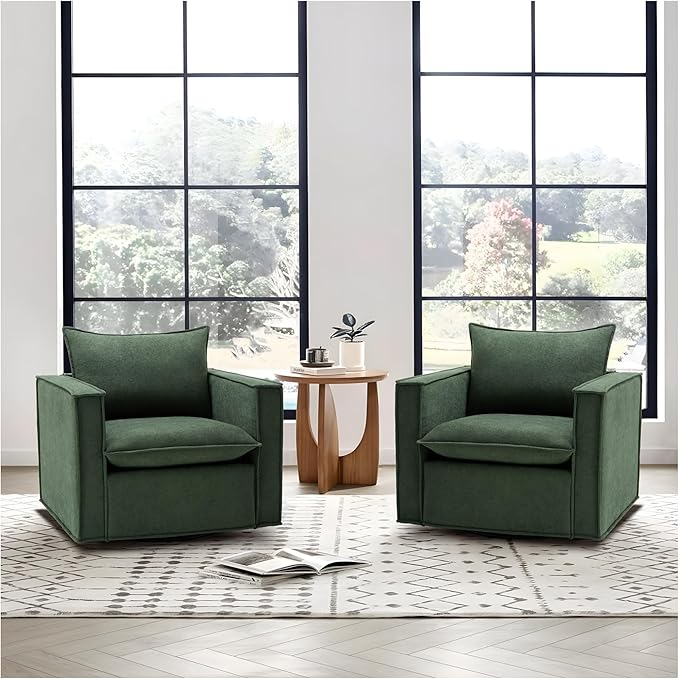 COLAMY Swivel Accent Chair Set of 2, Wide Upholstered 34in Living Room Chairs by COLAMYINC