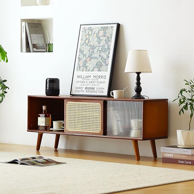 Tiita Rattan TV Stand for 55 Inch TV, Bamboo TV Cabinet - Image 4