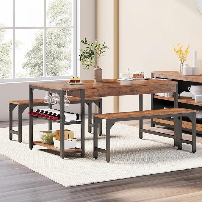 YITAHOME 63" 3 Piece Kitchen Dining Table Set by YITAHOME