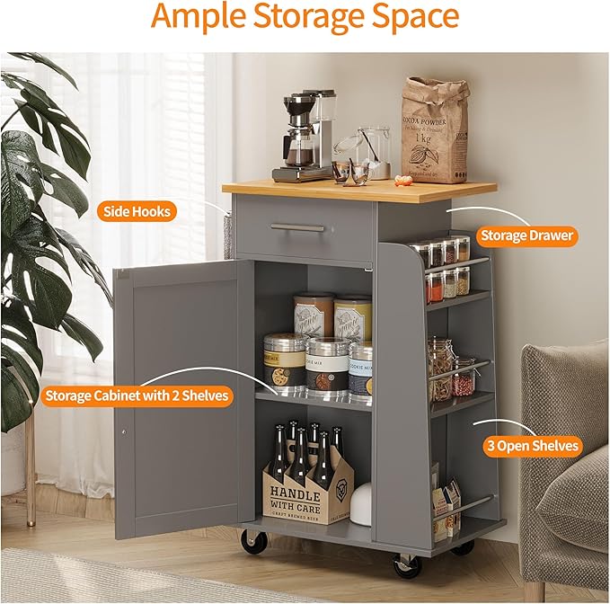 Shintenchi Small Kitchen Island on Wheels - Image 3
