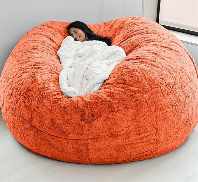 Giant Fur Bean Bag Chair Cover for Kids Adults, Living Room Furniture Big Round by LLPCKPB