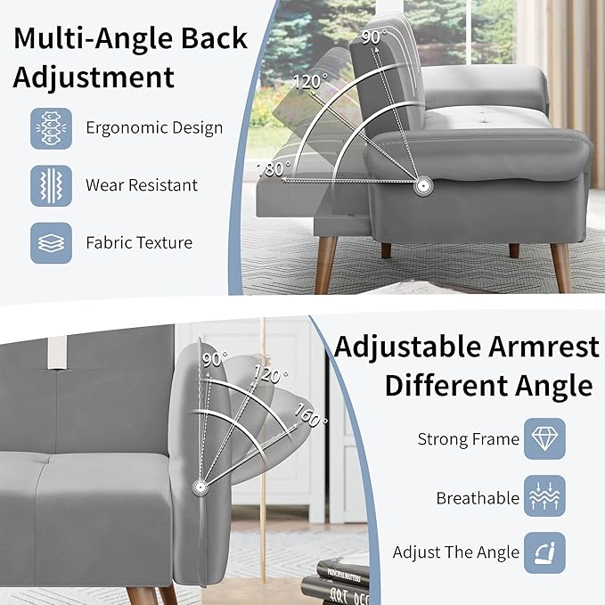 Shintenchi Sleeper Sofa Bed, Velvet Futon Folding Couch Bed - Image 3