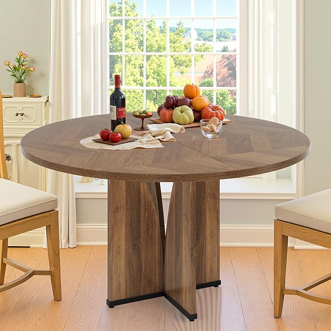 Round Dining Table for 4, 39 Inch Small Dinner Table Farmhouse Wooden Circle by Unknown