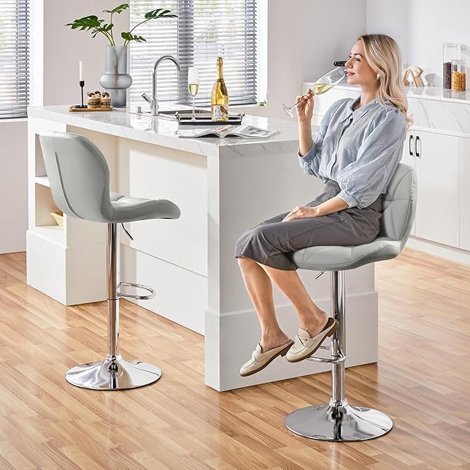 Yaheetech Bar Stools Set of 4, PU Leather Swivel Barstools, Height Adjustable - Image 2