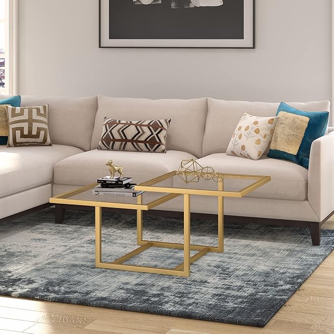 Henn&Hart 43" Wide Square Coffee Table in Brass, Modern coffee tables - Image 7