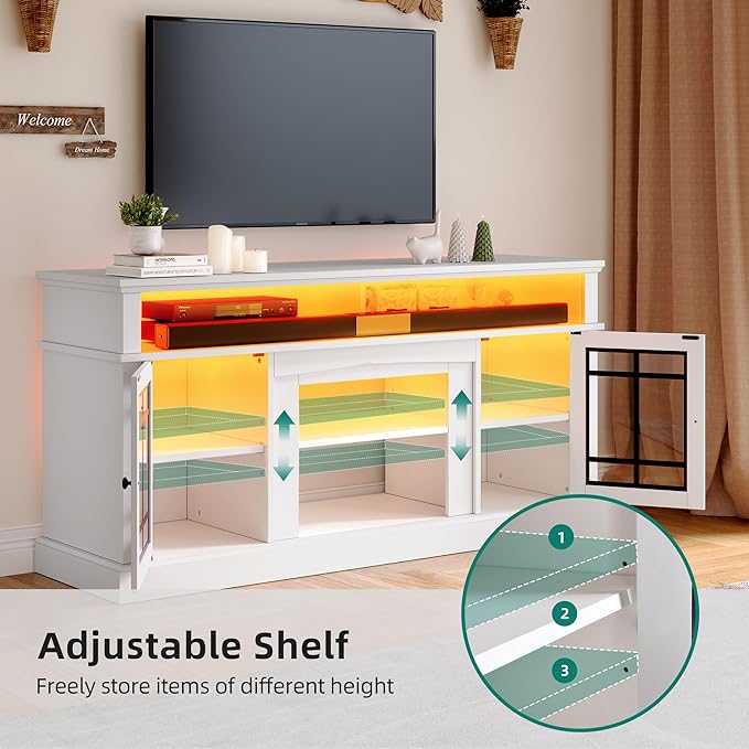 YITAHOME White TV Stand for 75 Inch TV, LED Modern Entertainment Center - Image 5