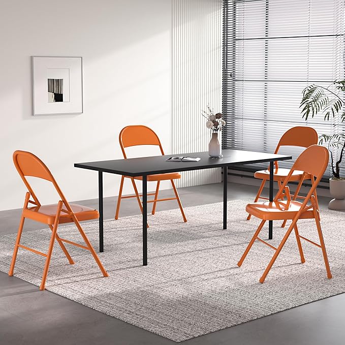 VECELO Metal Folding Chairs 4 Pack, Double Hinged Steel Frame Easy - Image 2