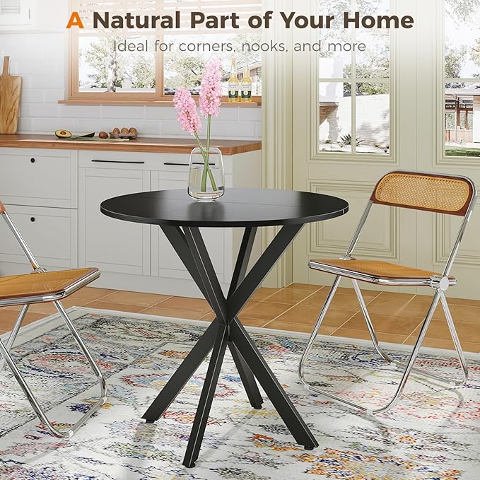 Unovivy 31.5" Black Small Round Dining Table - Image 7
